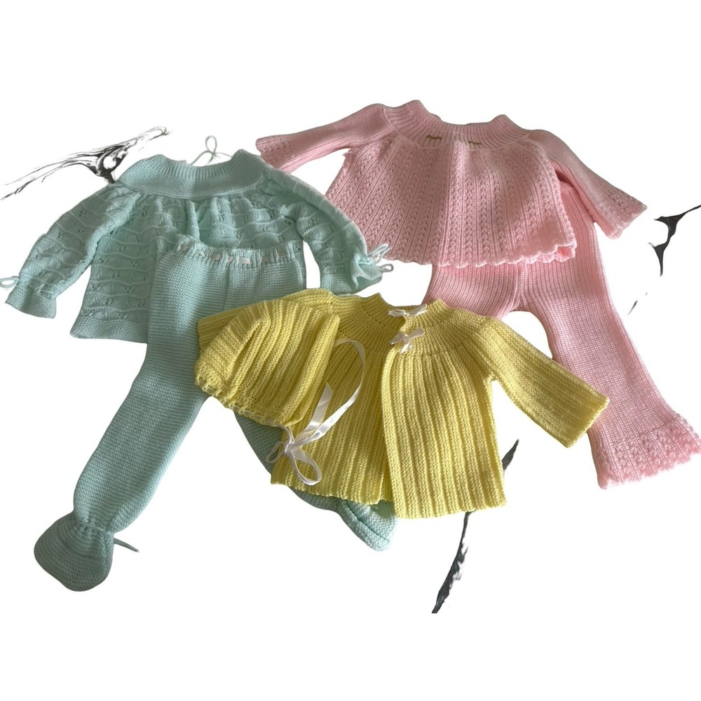 Vintage lot of infant sweater sets cardigans pants 0-3-6 months handmade